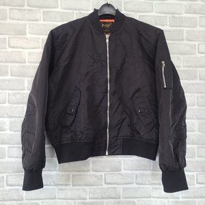 Vintage Pop England Black Bomber Jacket Mens Large Orange Lining